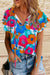 Bold Floral Flutter Sleeve Top with Drawstrings Kentce 