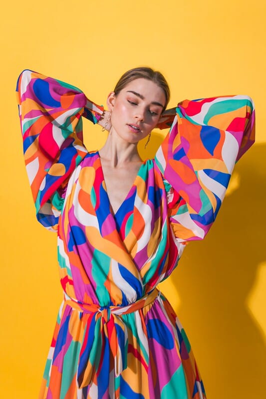 Bold Printed Abstract Flare Dress flying tomato 