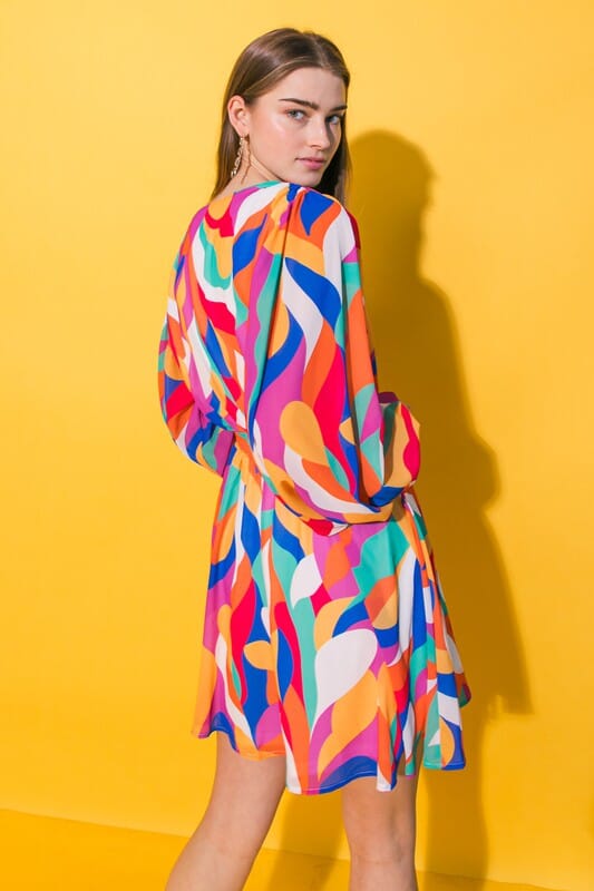 Bold Printed Abstract Flare Dress flying tomato 