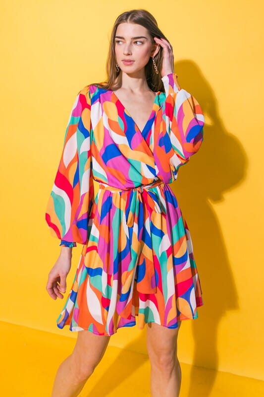 Bold Printed Abstract Flare Dress flying tomato 