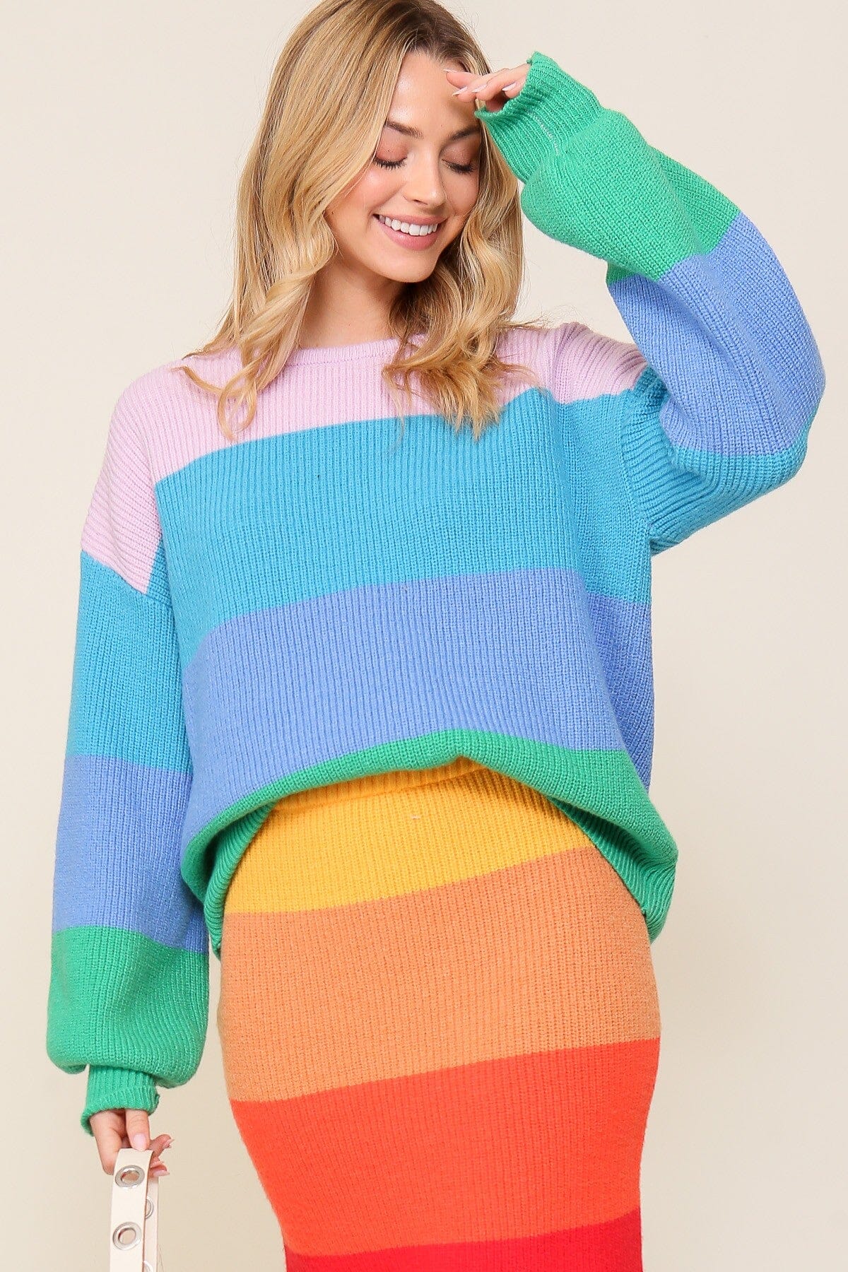 Bold Rainbow Stripe Sweater timing 