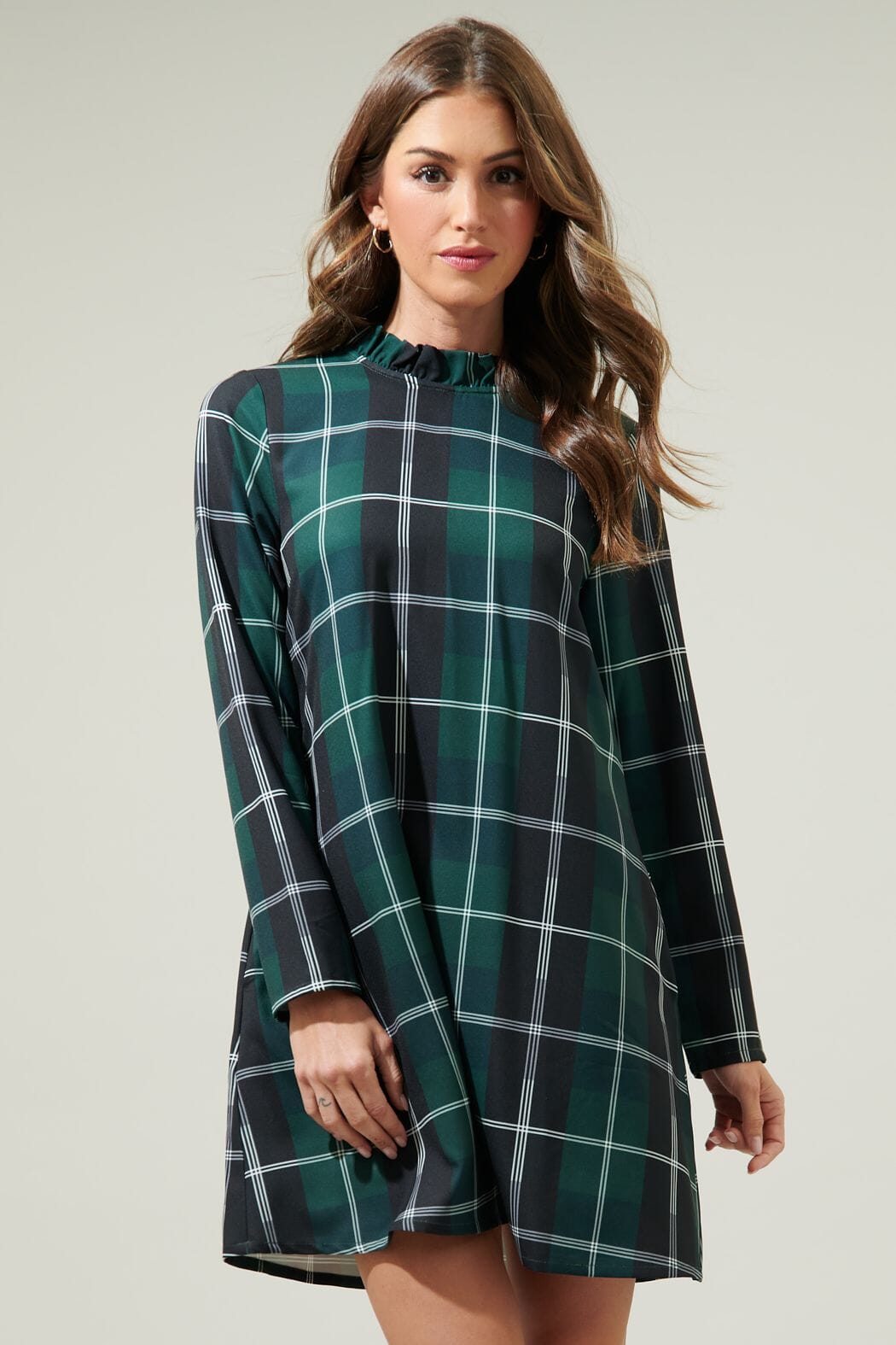 Bow Back Emerald Plaid Swing Dress Sugarlips 