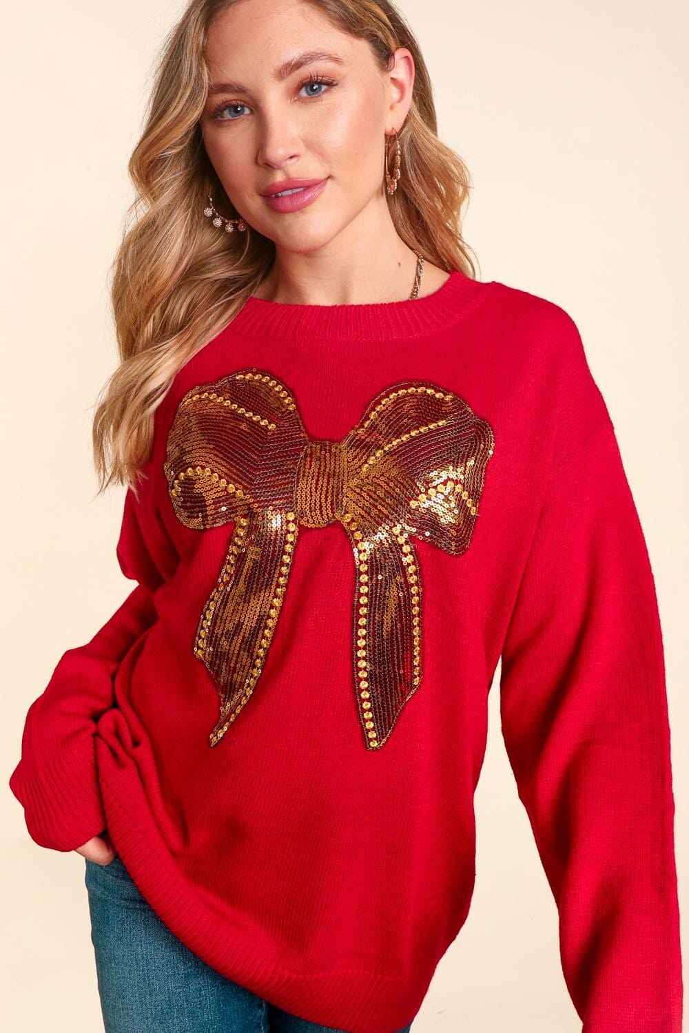 Bow Sequin Sweater Haptics 