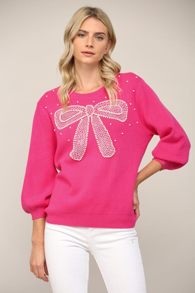 Bow Studded Pink Sweater Fate 