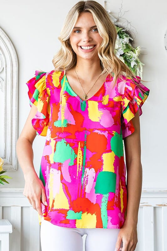 Bright Abstract Print Top First Love 