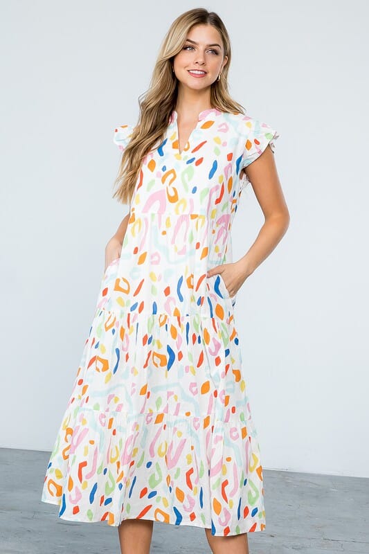 Bright Abstract Tiered Dress thml 