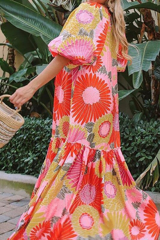 Bright Floral Maxi Puff Sleeve Dress cezele 