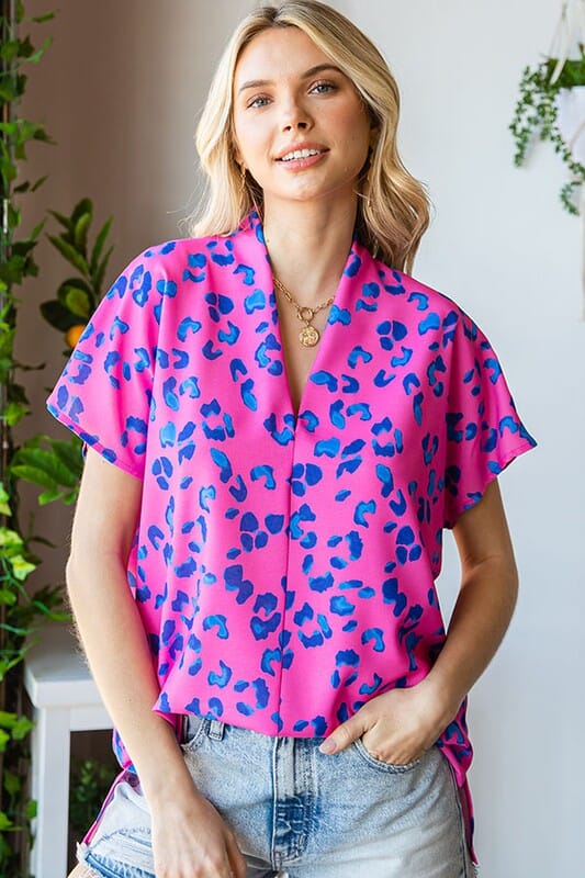 Bright Leopard Drop Shoulder Top First Love 