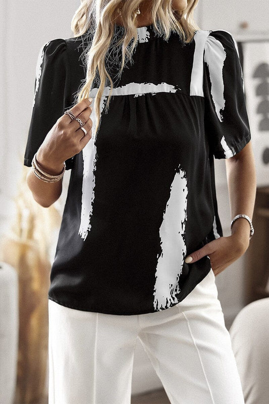 Brush Print Loose Fit Casual Blouse supreme fashion 