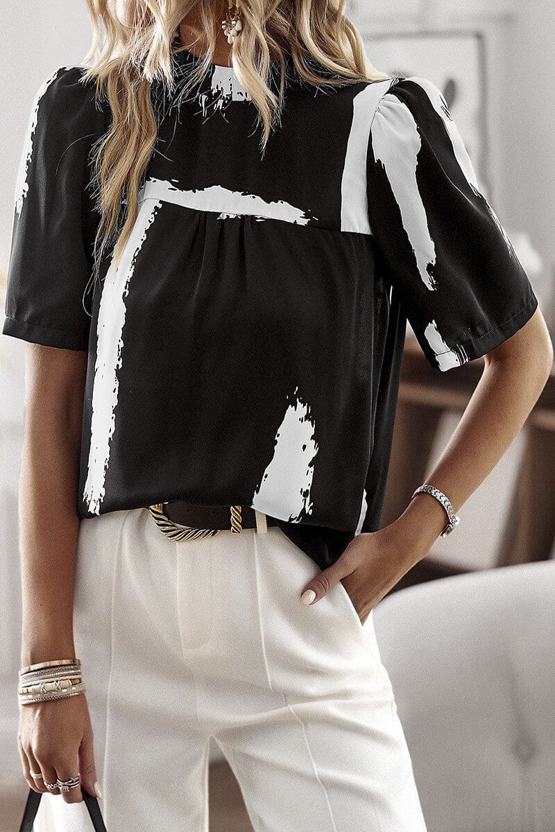 Brush Print Loose Fit Casual Blouse supreme fashion 