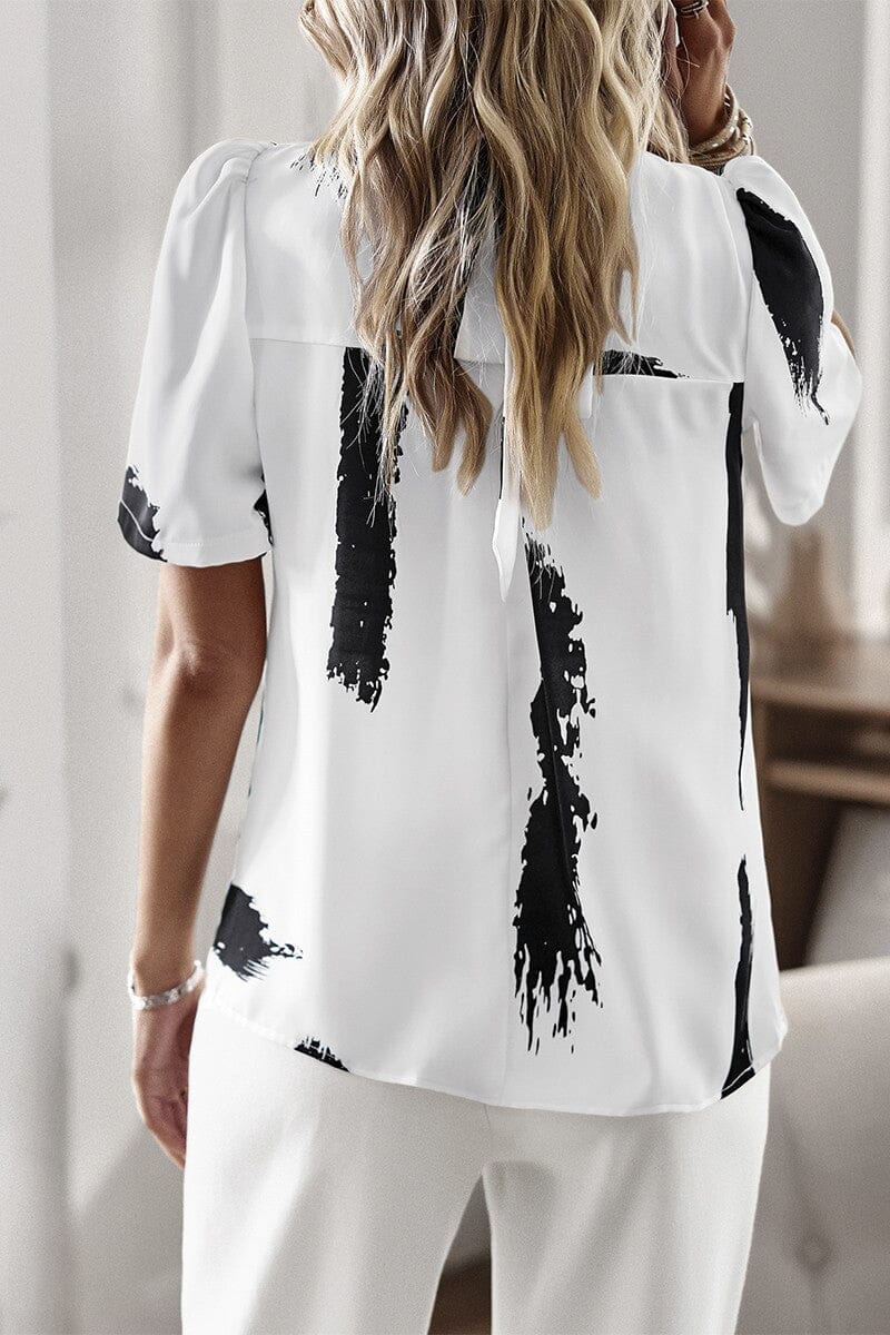 Brush Print Loose Fit Casual Blouse supreme fashion 