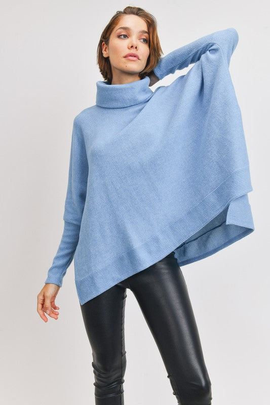Brushed Knit Cowl Turtle Neck High Low Top Cherish 