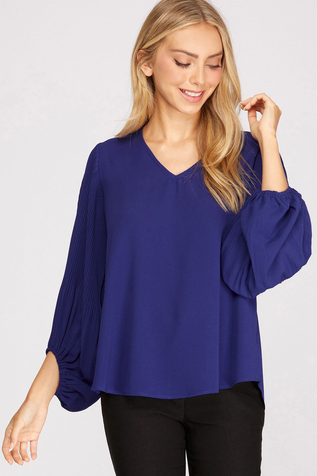 Bubble Sleeve V-Neck Top she + sky 