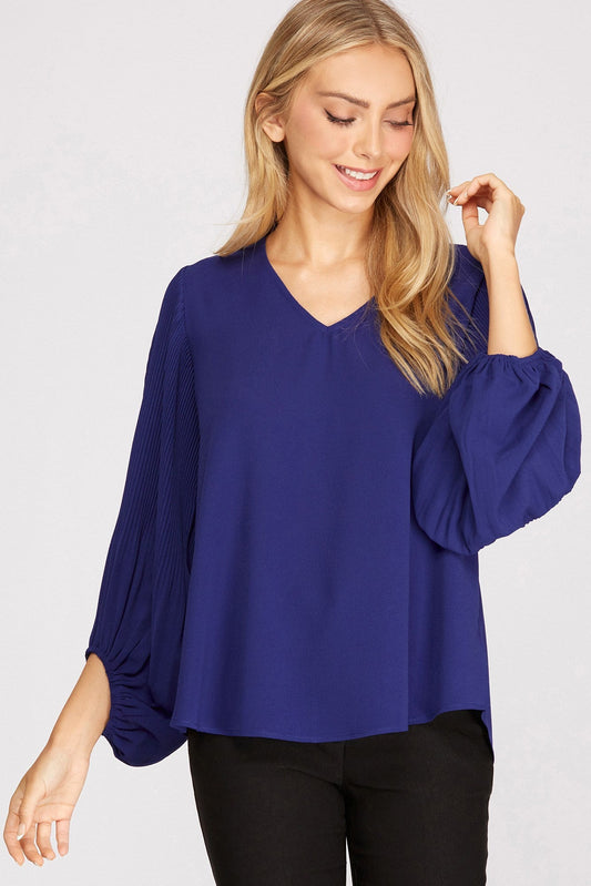 Bubble Sleeve V-Neck Top she + sky 