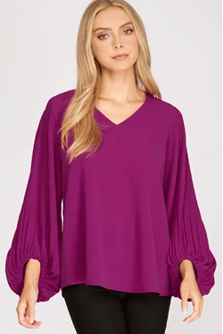 Bubble Sleeve V-Neck Top she + sky 