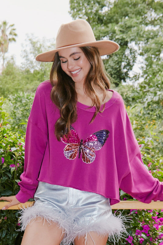 Butterfly Sequin Knit Sweatshirt peach love california 