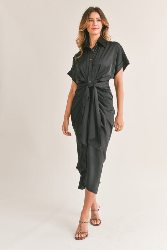 Button Down Tie Waist Dress Fall 2023 Mable 
