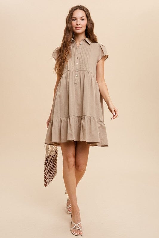 Button Front Cap Sleeve Dress In Loom 