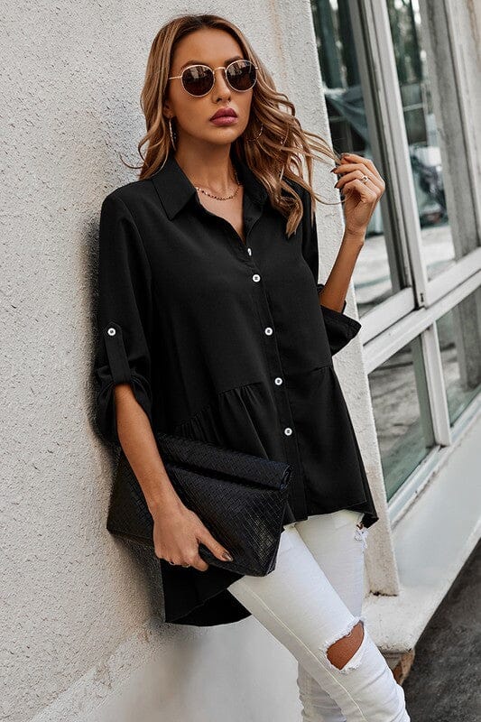 Button Hem Ruffle Blouse supreme fashion 