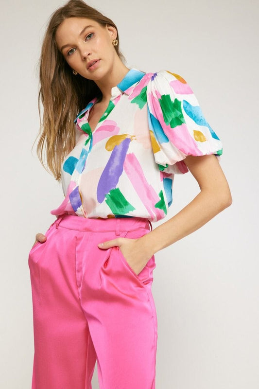 Button Up Brushstroke Top entro 