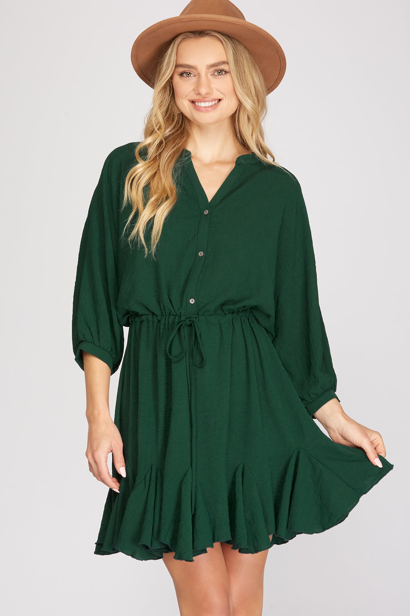 Button-Up Flounce Hem Dress she + sky 