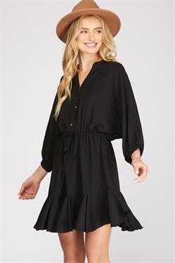 Button-Up Flounce Hem Dress she + sky 