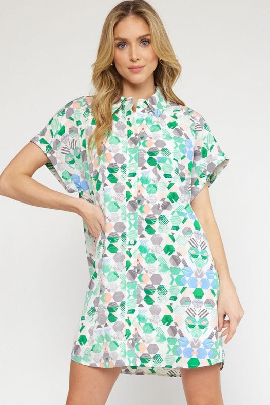 Button-Up Geo Print Dress entro 