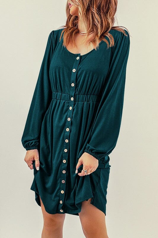 Button Up High Waist Long Sleeve Dress Shiying 