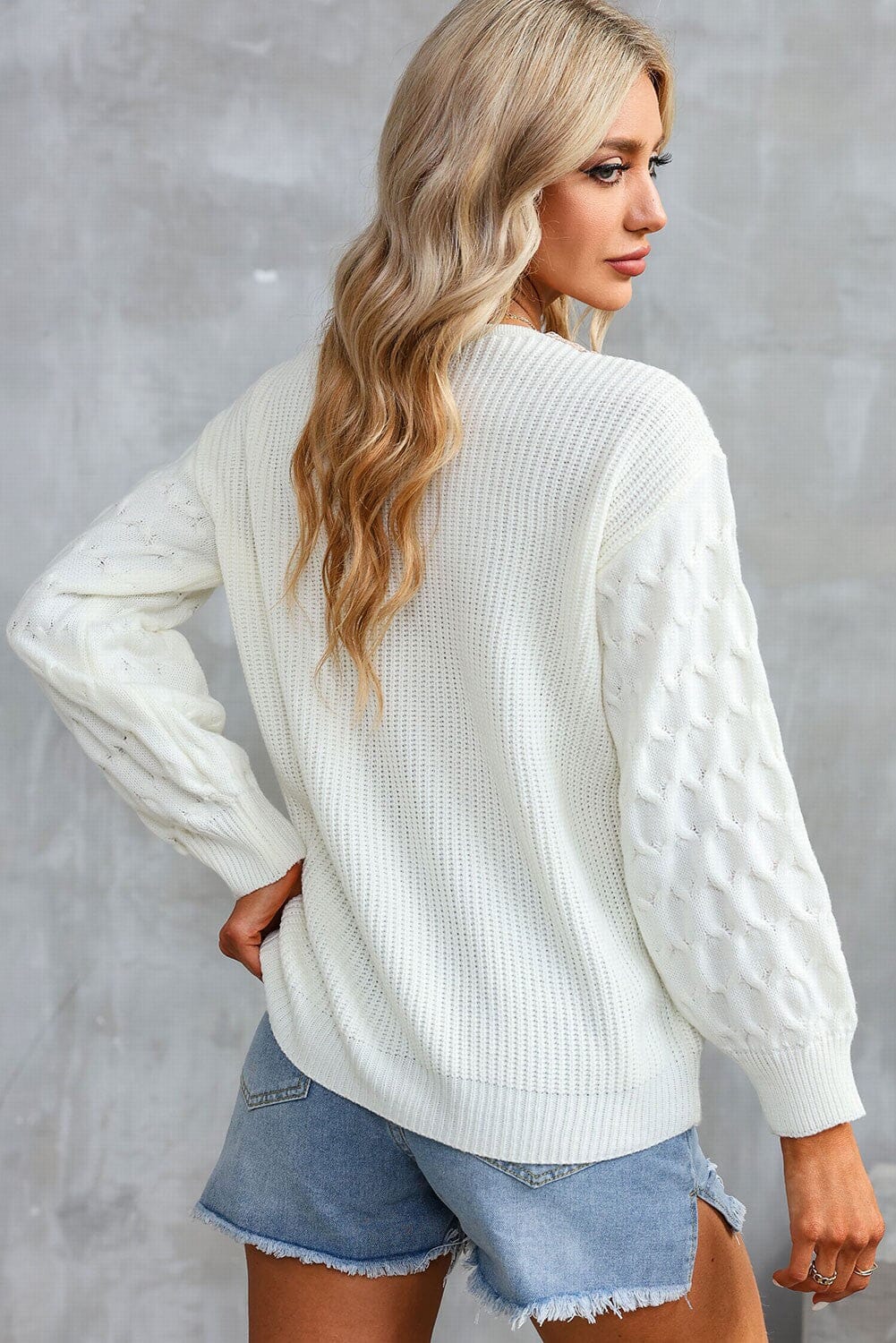Cable Knit Lace V Sweater Kentce 