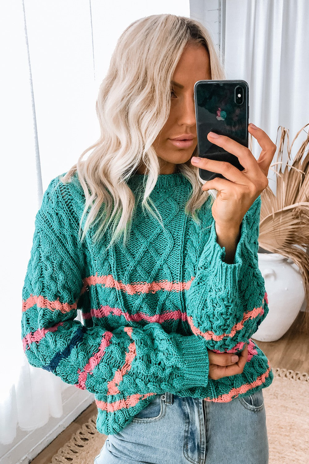 Cable Knit Stripe Sweater Kentce 