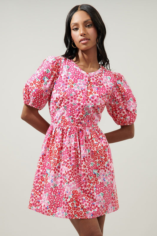 Caicos Floral Alba Puff Sleeve Mini Dress Sugarlips 
