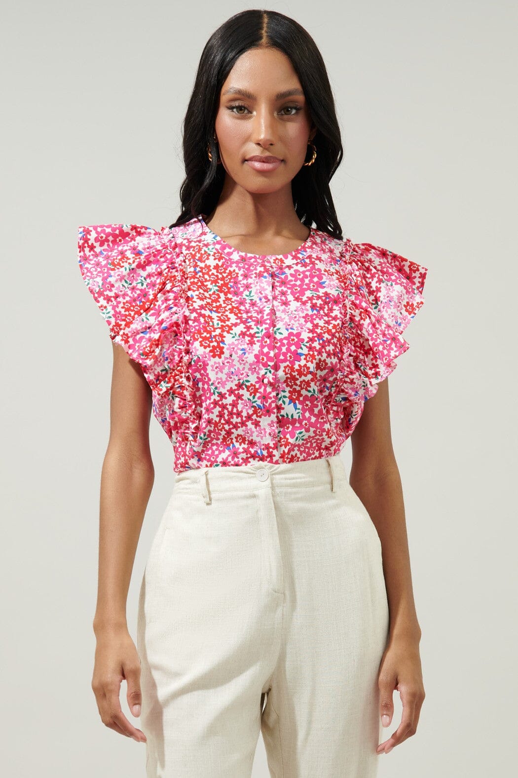 Caicos Floral Vance Button Front Blouse Sugarlips 