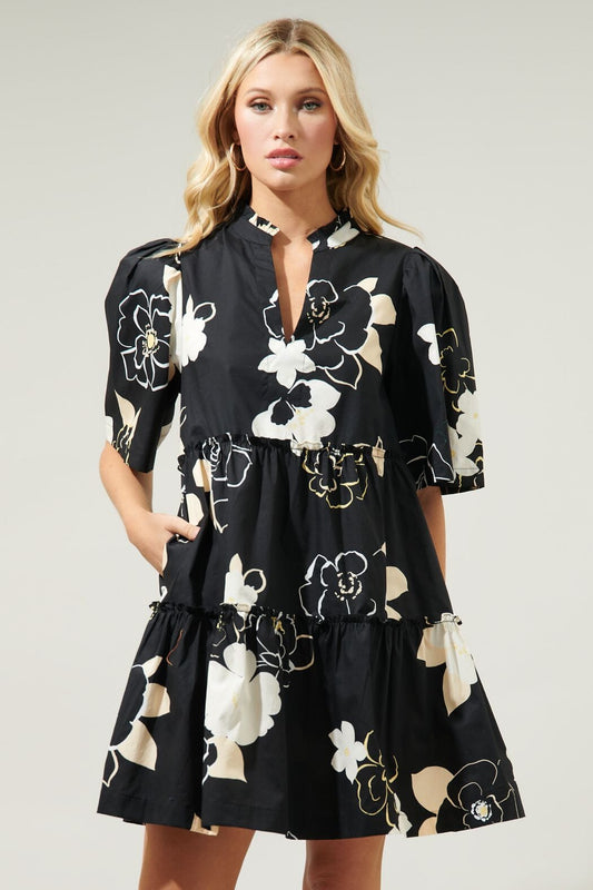 Cairan Rose Tomales Split Neck Shift Dress Sugarlips 