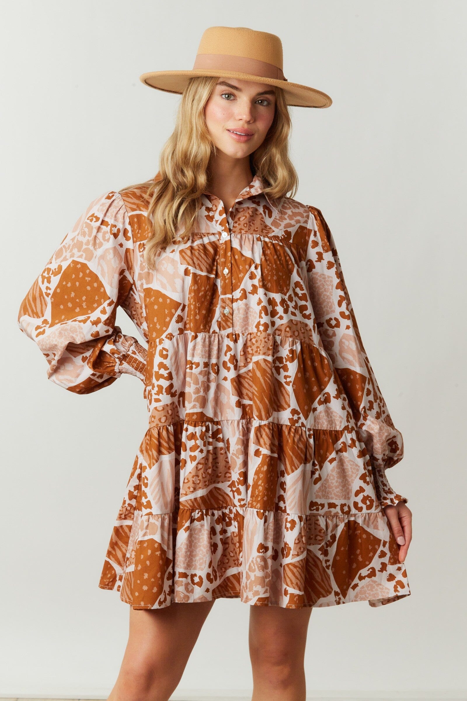 Camo Print Shirt Dress With Tiered Bottom fant 