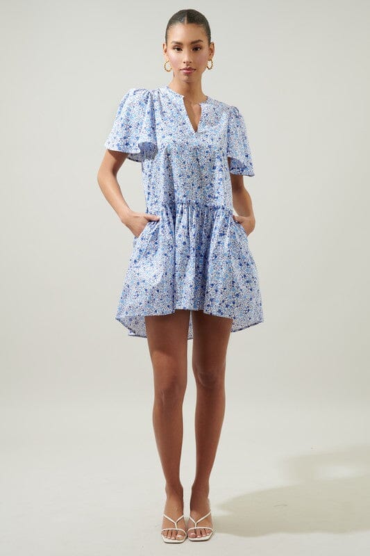 Carmine Floral Trapeze Dress Sugarlips 