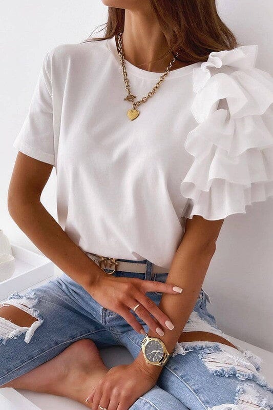 Cascading Ruffle Sleeve Tee Shiying 