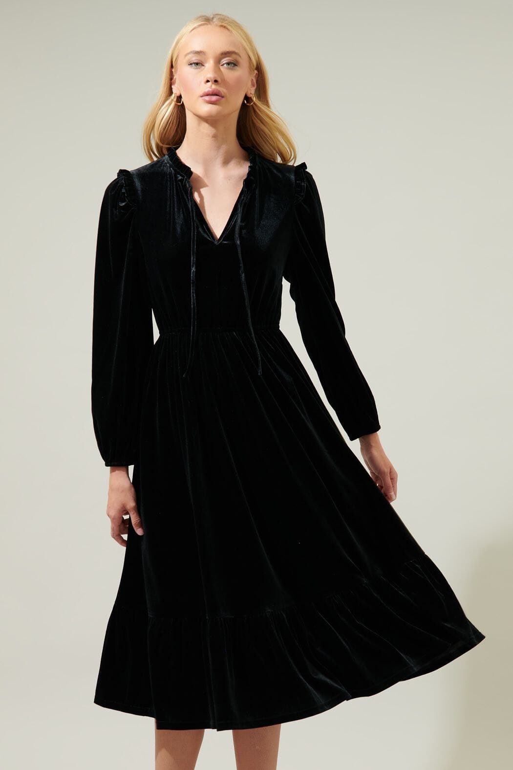 Charleston Ruffle Velvet Midi Dress Sugarlips 