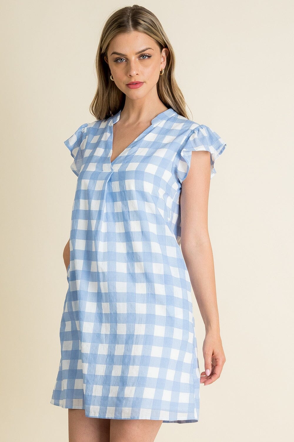Check Flutter Sleeve Dress thml 