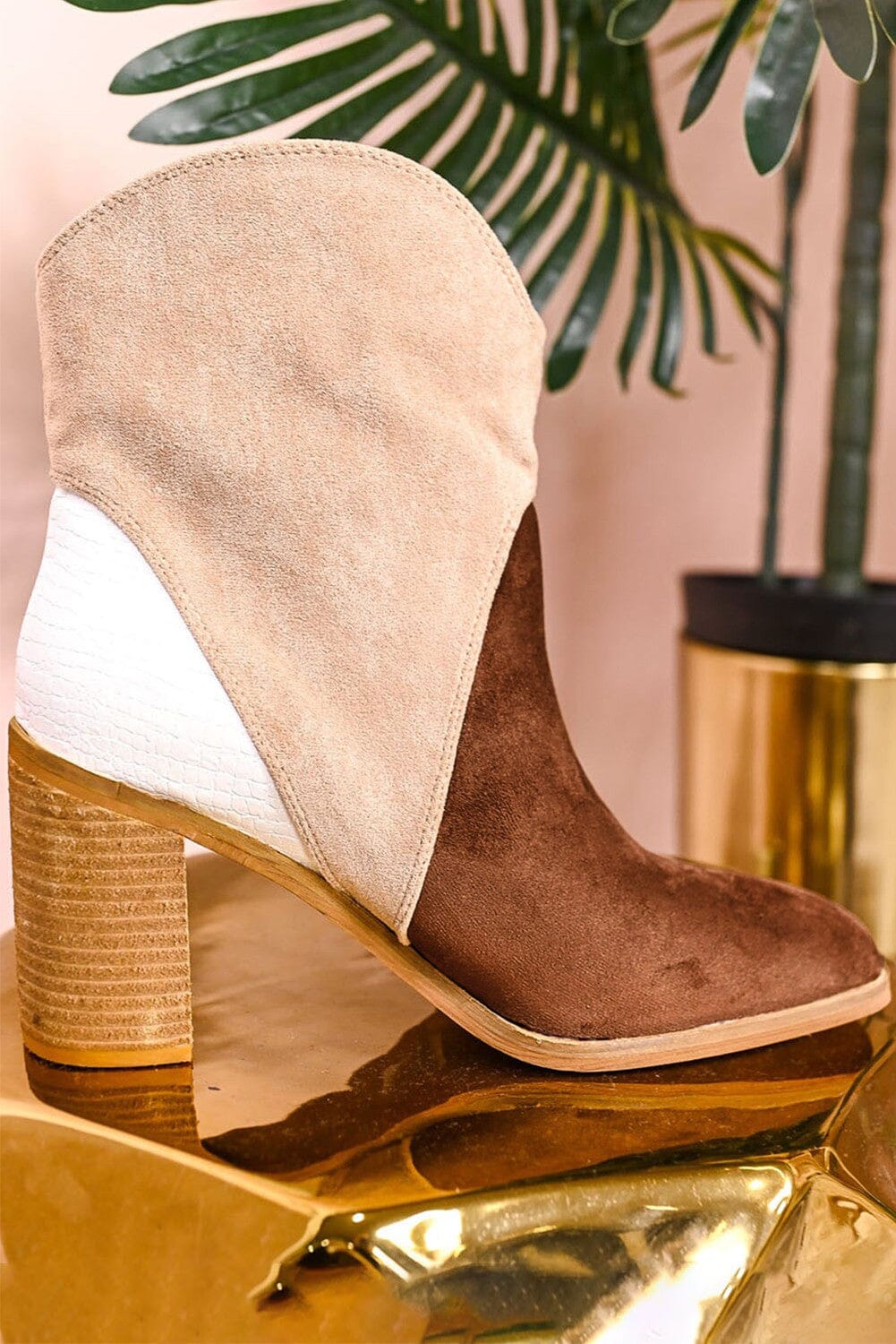 Chestnut Colorblock Suede Heeled Ankle Booties Kentce 