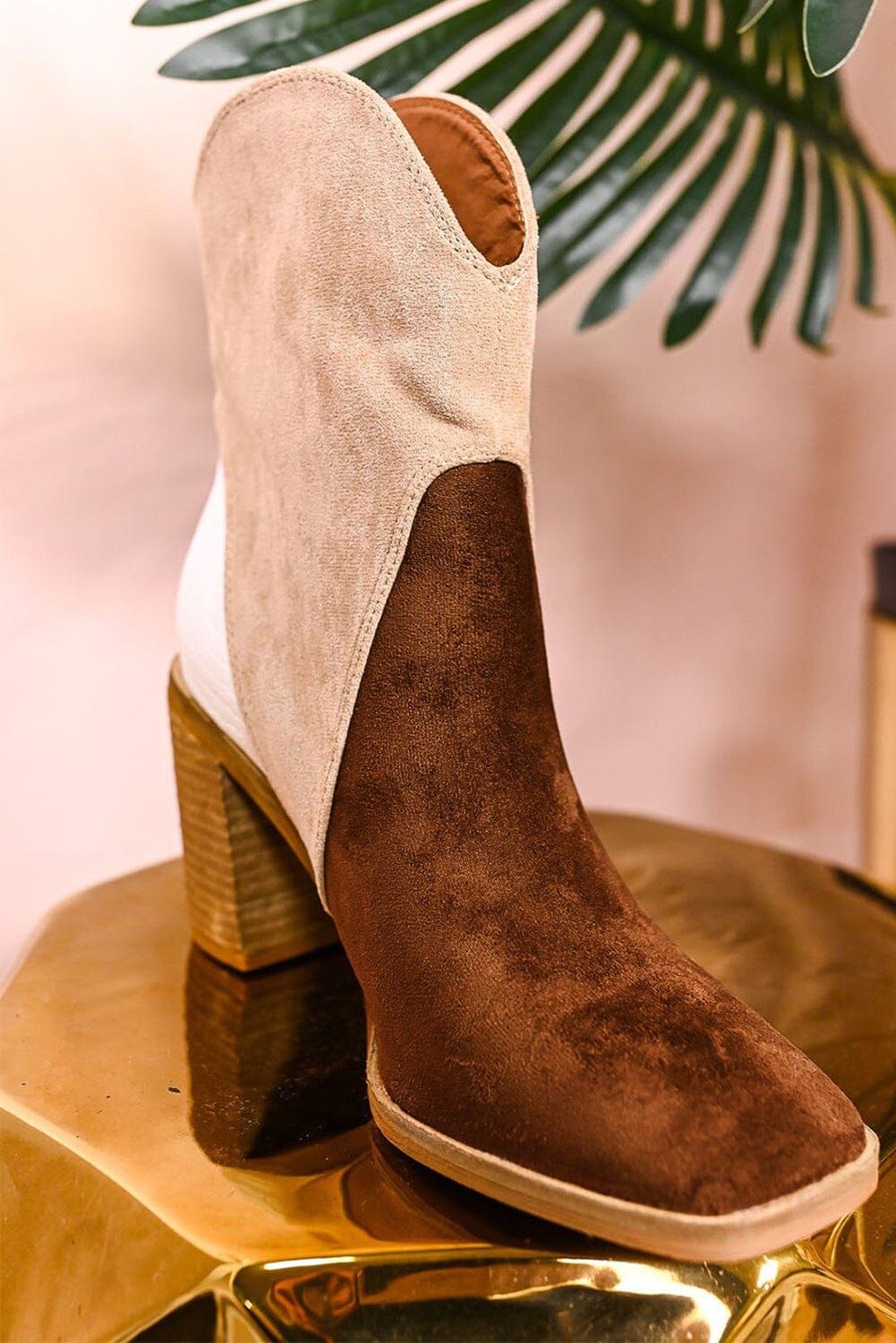 Chestnut Colorblock Suede Heeled Ankle Booties Kentce 
