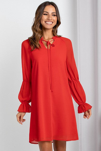 Chiffon Bubble Sleeve Shift Dress supreme fashion 
