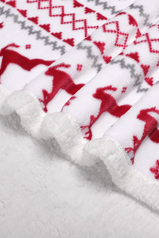 Christmas Elk Geometric Knit Flannel Blanket Shewin 