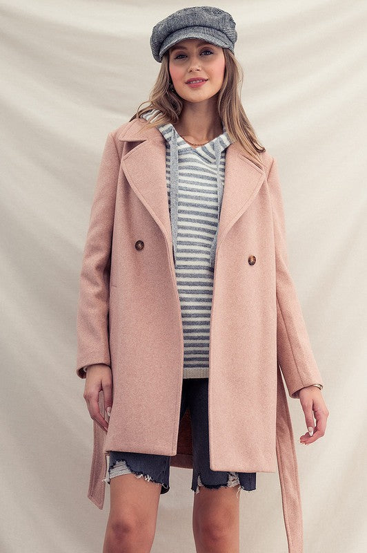 Classic Notched Collar Tie Waist Midi Coat Trend Notes 