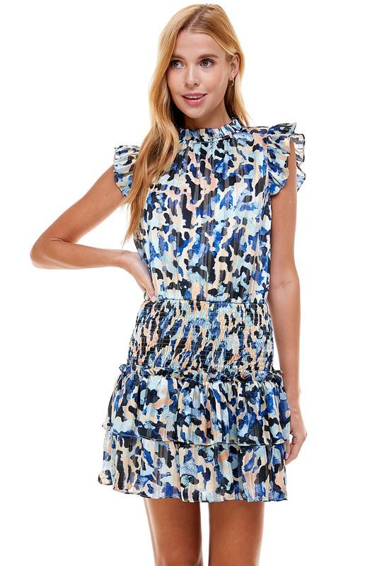 Cobalt Leopard Smocked Waist Dress Dress TCEC 