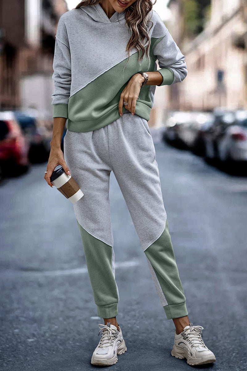 Color Block Pocket Sport Hoodie Set supreme fashion 