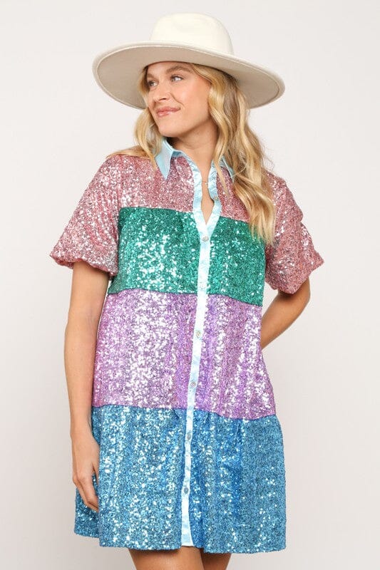 Colorblock Sequin Dress Blue B 