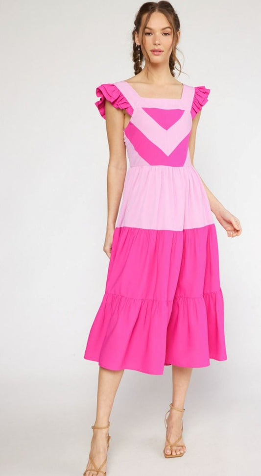 Colorblock Square Neck Pink Maxi entro 