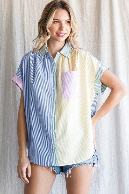 Colorblock Striped Button Up Jodifl 