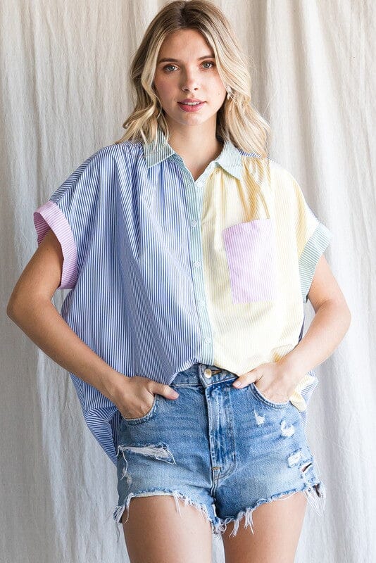 Colorblock Striped Button Up Jodifl 