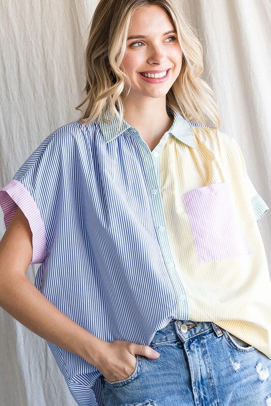 Colorblock Striped Button Up Jodifl 